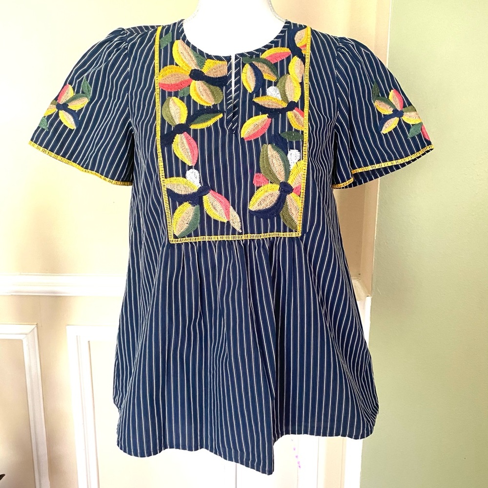 MADEWELL Embroidered Floral Peasant Top
